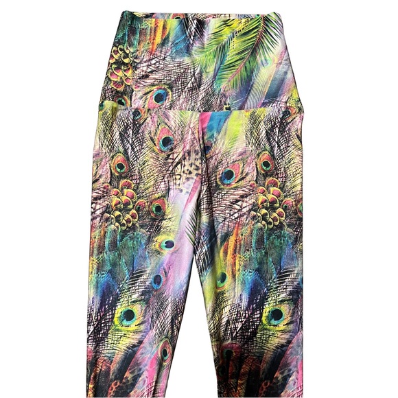 EUC Emily Hsu Designs S Peacock Leopard Print Long Legging Small Yoga High Waist - Picture 2 of 6